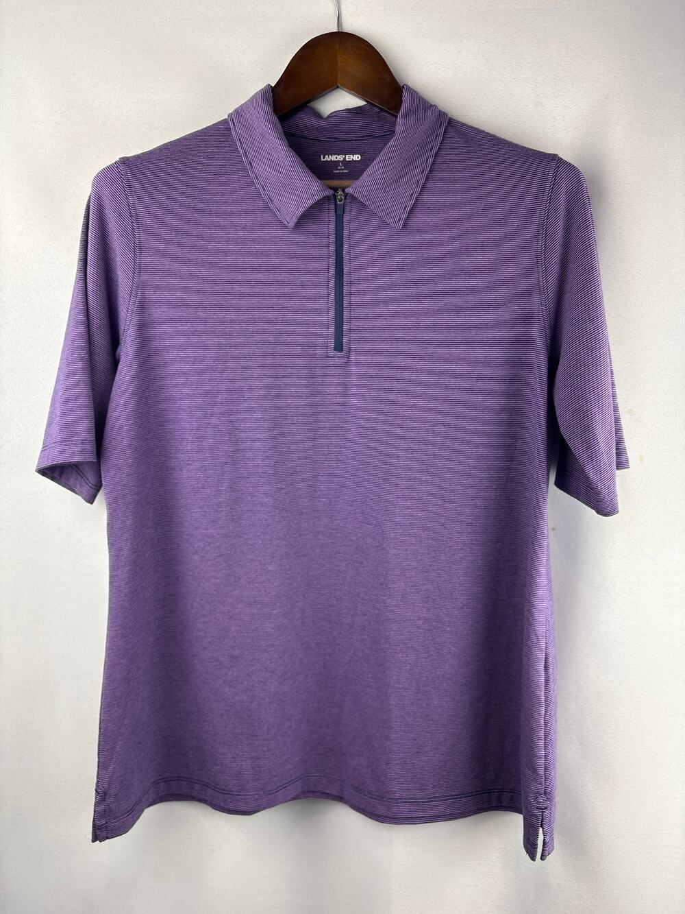 Women’s Lands’ End Large Blue & Pink Stripe Polo Shirt